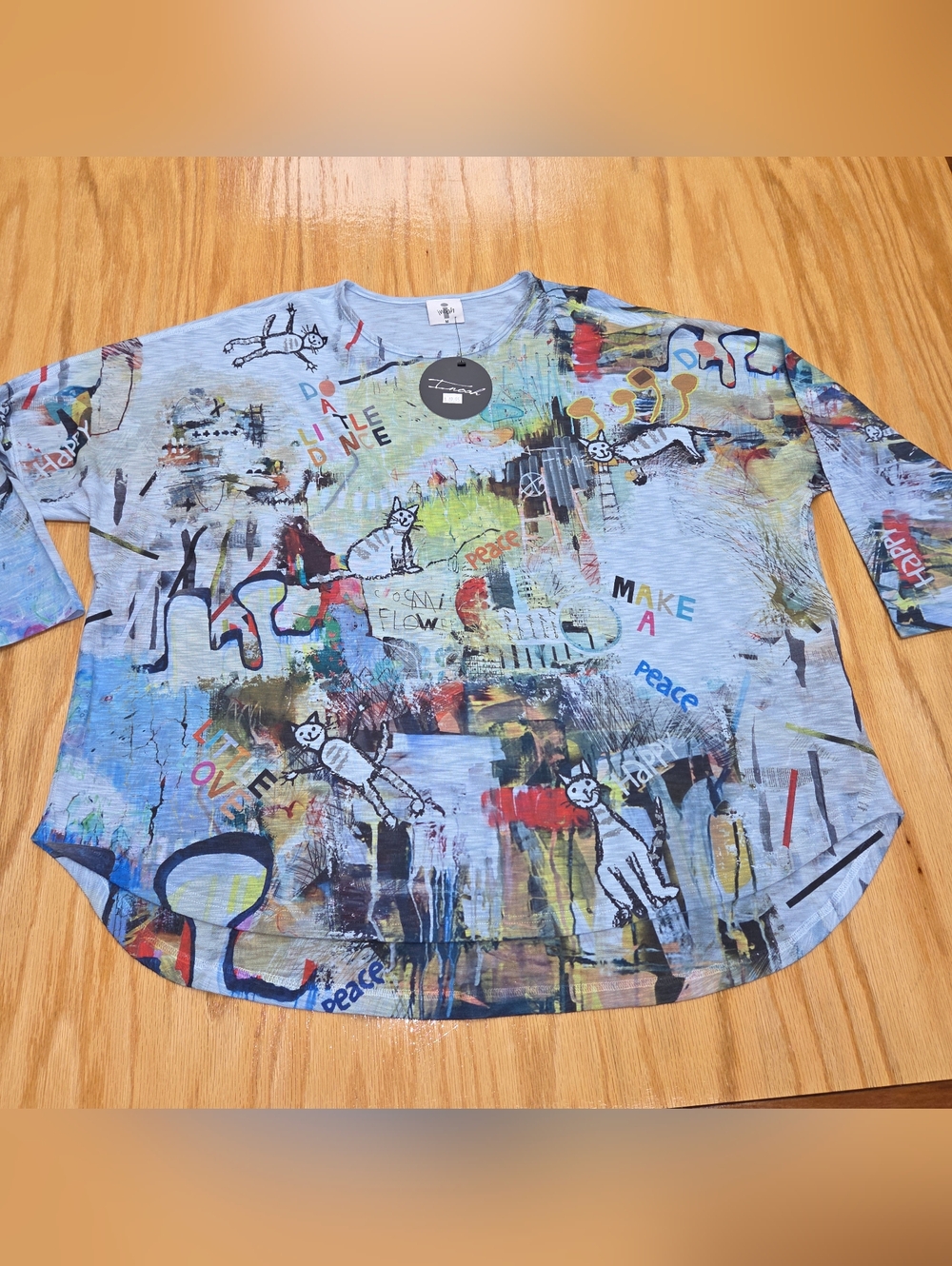 Inoah Cat Blue NWT Knit Tunic Top Medium Oversized Artsy